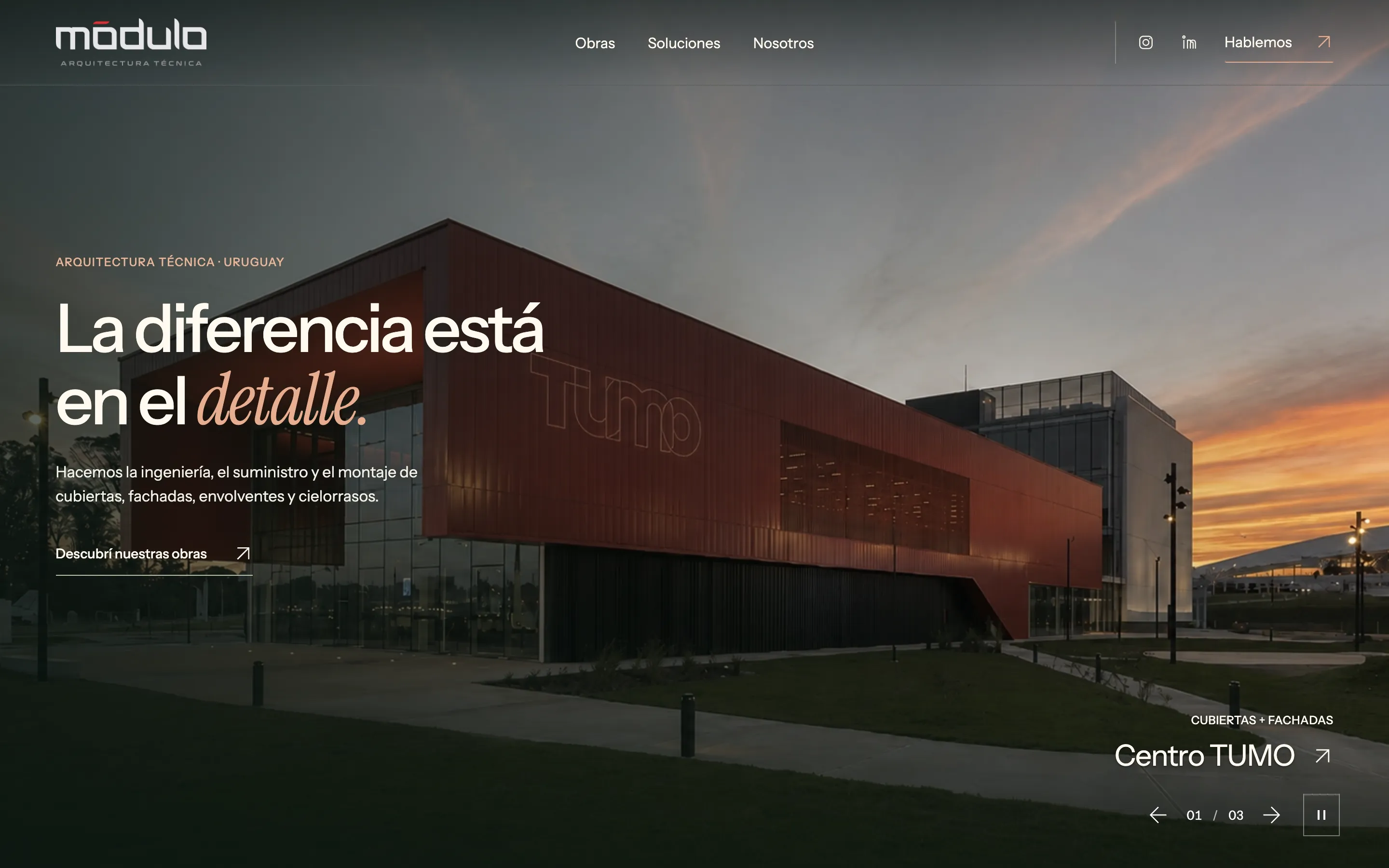 Portada de Módulo con el Centro TUMO al atardecer y el titular «La diferencia está en el detalle».