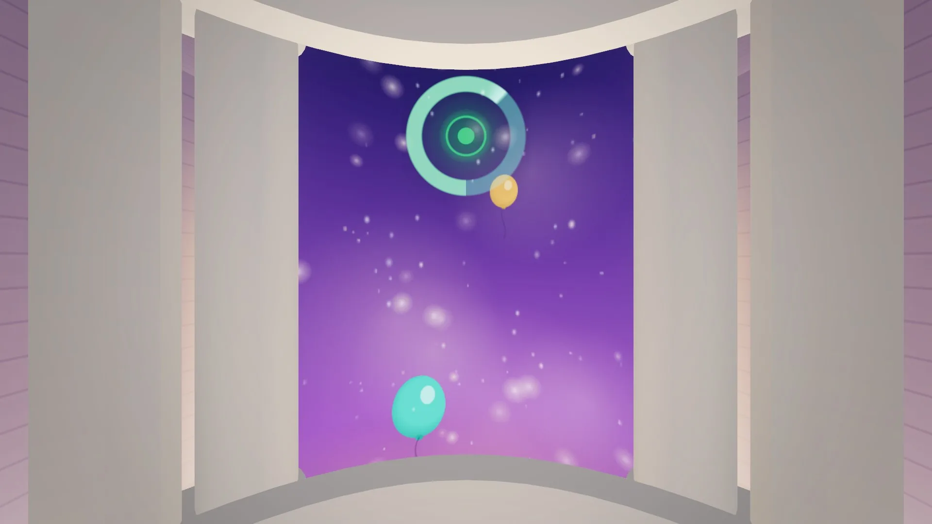 Vista desde adentro del resonador: un cielo violeta y el aro del juego de quietud.